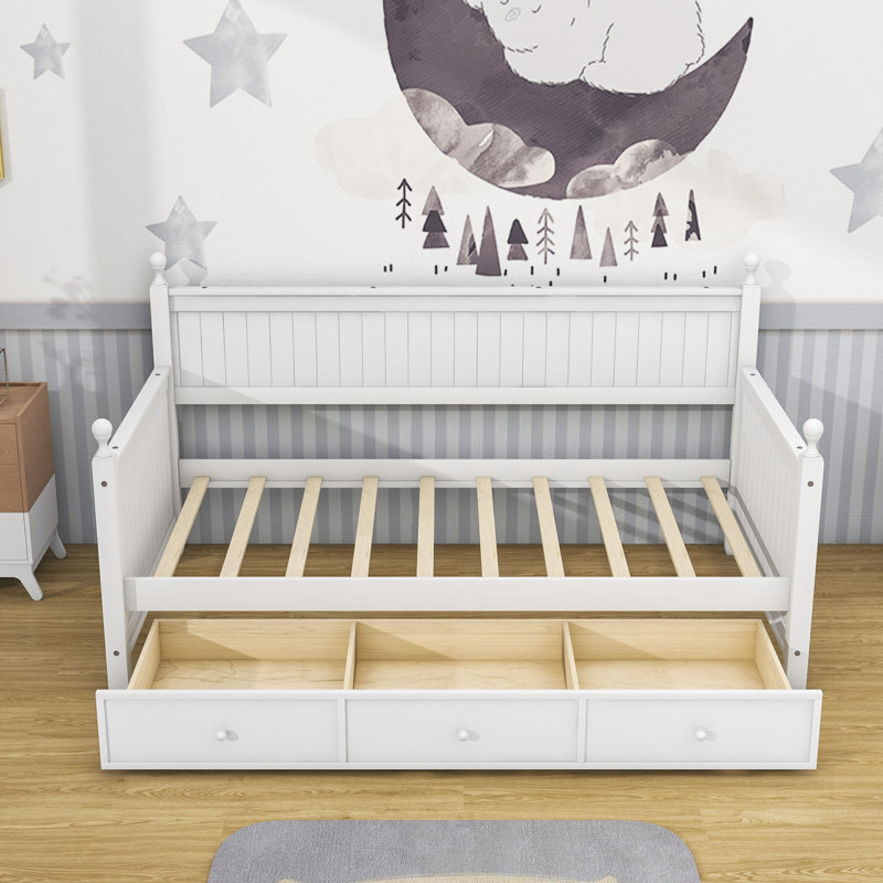 Kenzee Twin Size Three Drawers Wood Daybed, White