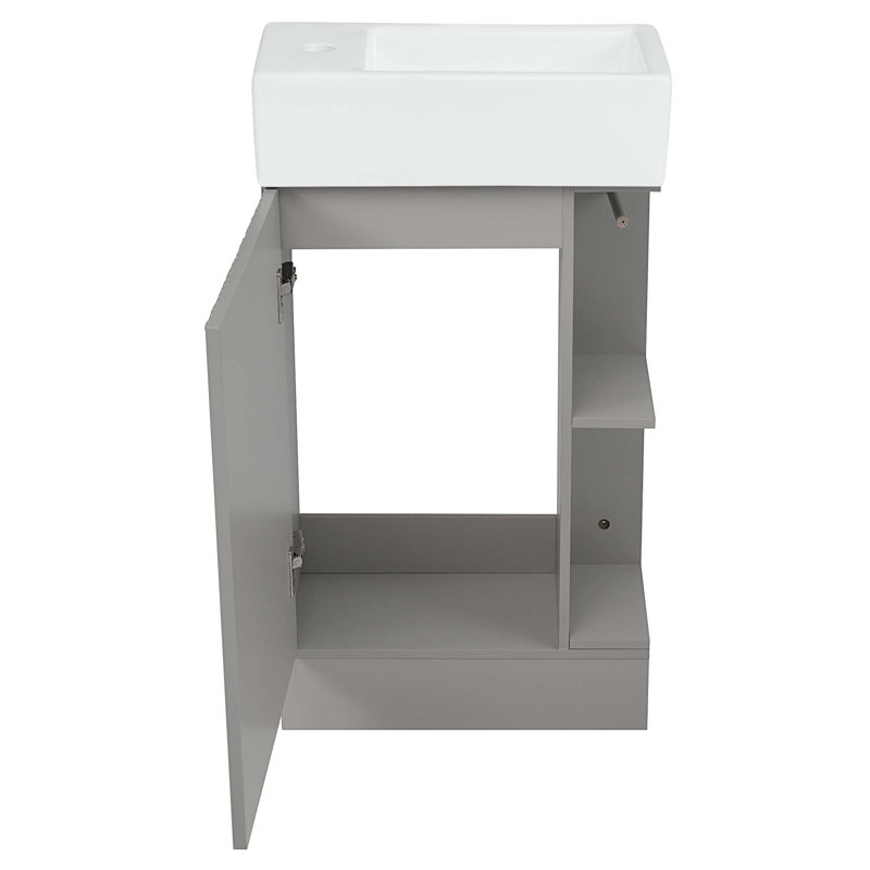 Meuble-lavabo 18,6 po avec lavabo, meuble-lavabo avec tablette à deux niveaux, orienté vers la gauche ou vers la droite, Gris