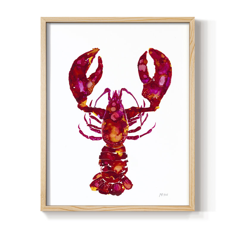 Reproduction encadrée de homard - bois massif, H 11 po x l 9 po, Naturel