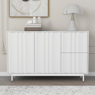 Armoire de rangement à motif de vagues avec 2 portes et 2 tiroirs, buffet avec tablette réglable