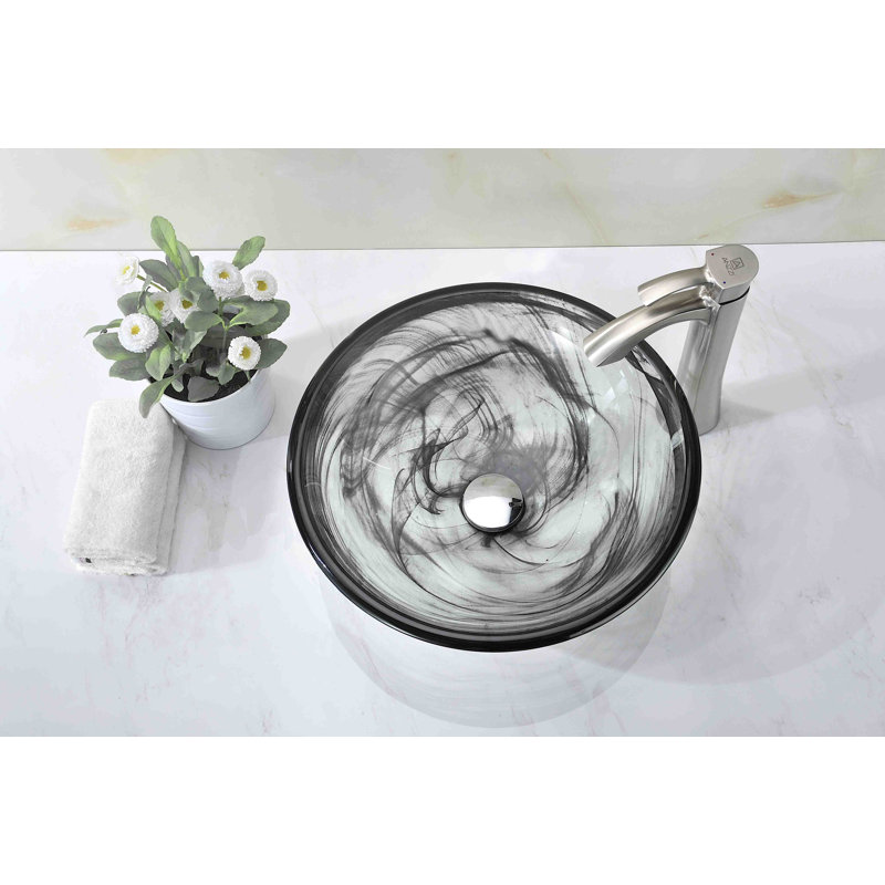 Verabue 16.5'' Clear and Gray Glass Round Vessel Sink