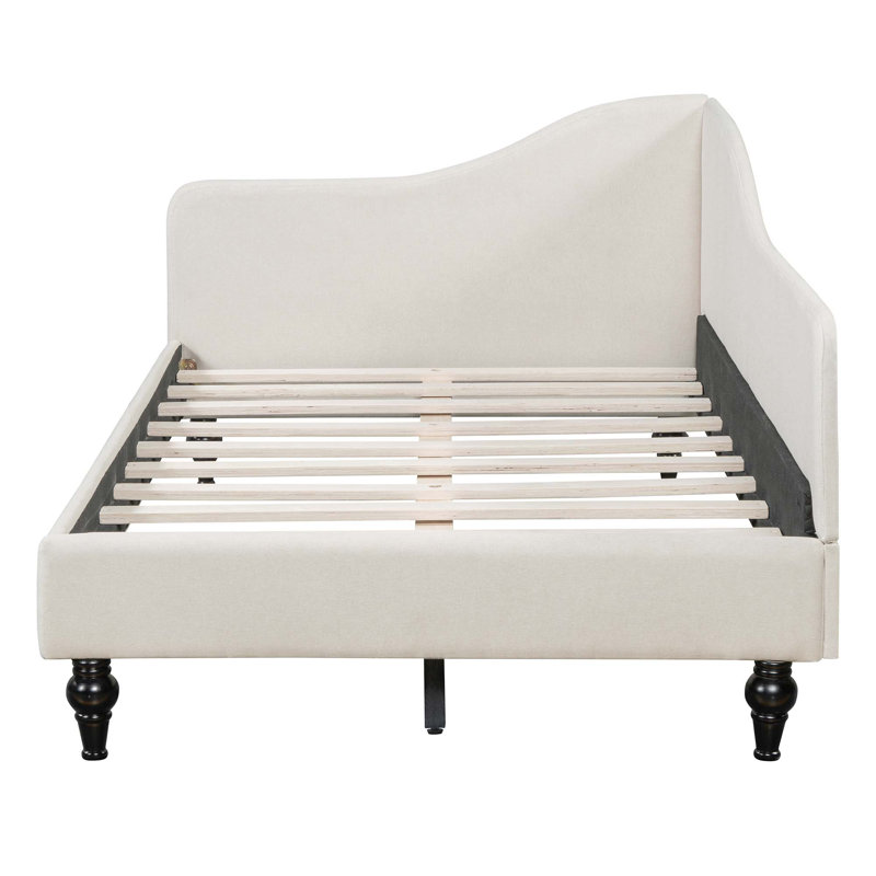 L-Shaped Linen Daybed, With Solid Wood Legs, Beige, Twin
