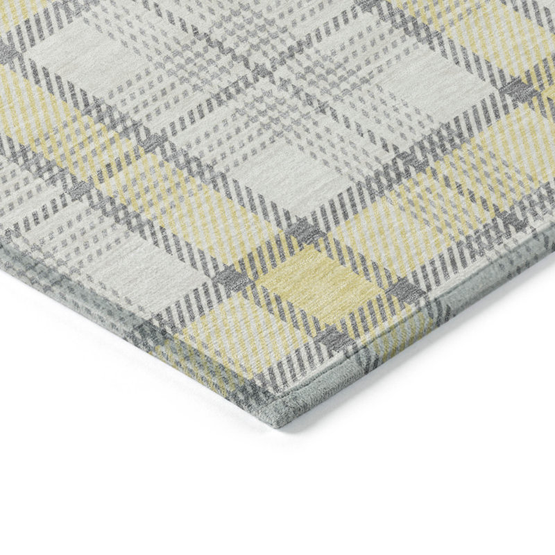 Tapis extérieur lavable à carreaux jaune et gris 10 pi x 14 pi