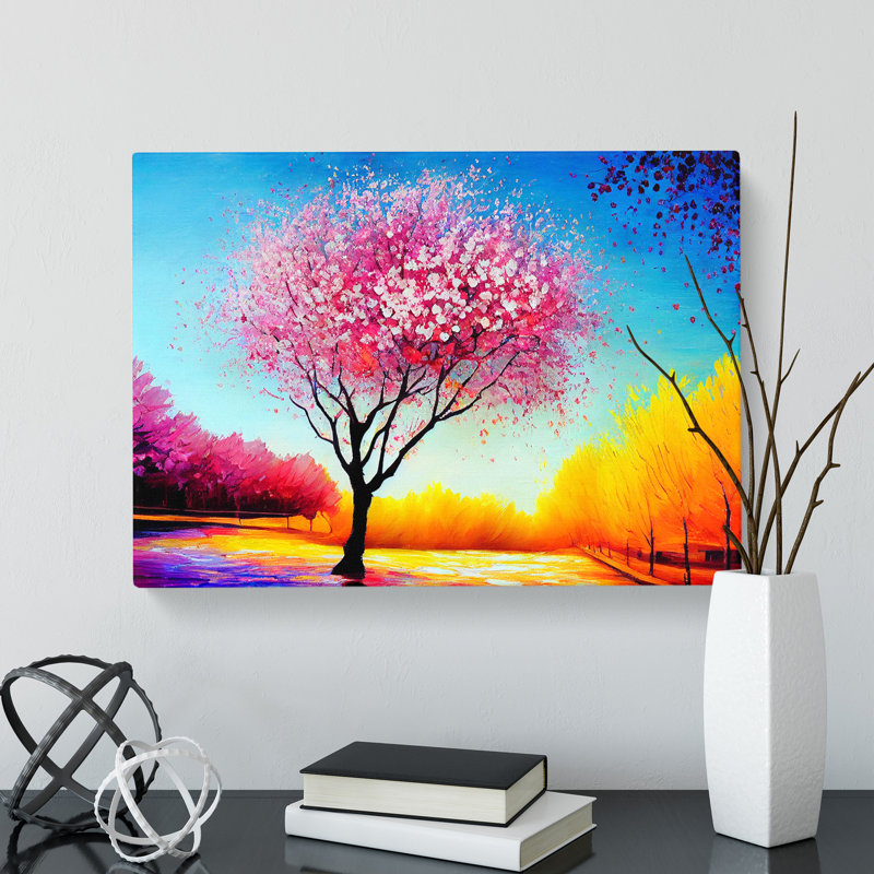 Cherry Blossom Tree Glow - Wrapped Canvas, 40cm H x 60cm W x 3cm D