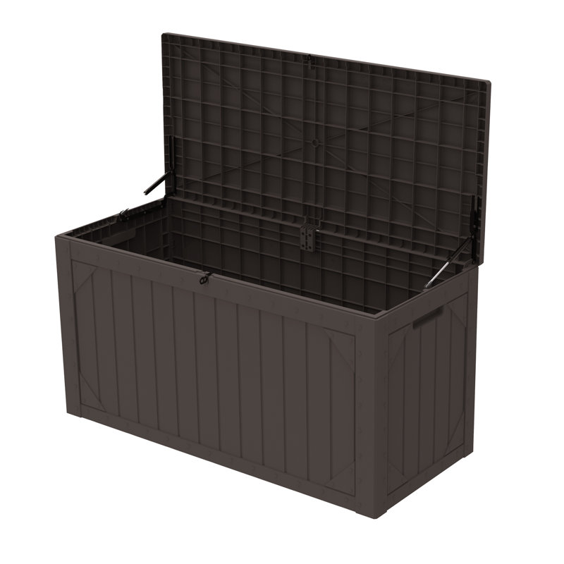 Decksplore 100 Gallons Water Resistant Resin Lockable Deck Box, Brown