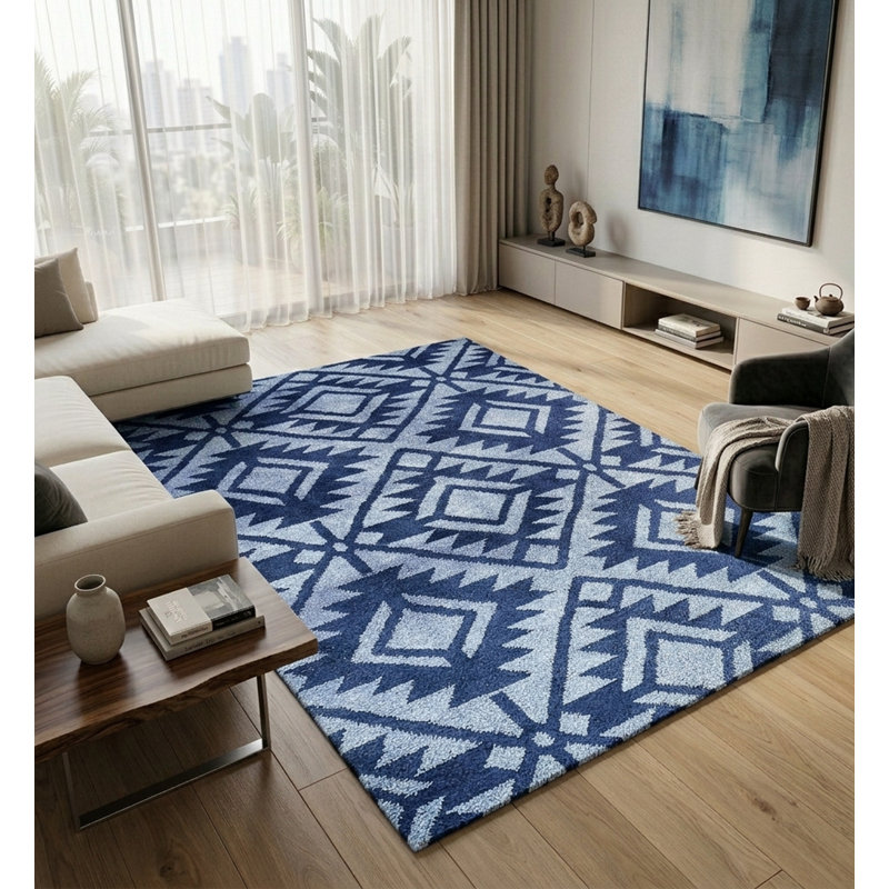 Tapis d'intérieur contemporain en soie noué à la main bleu rectangulaire, Rectangle 3 pi x 5 pi
