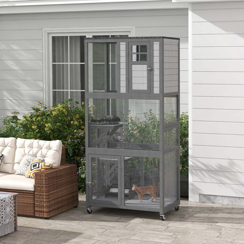 Niche pour chat 74 po, 74.3" H x  36" W x  25.5" D, Gris clair