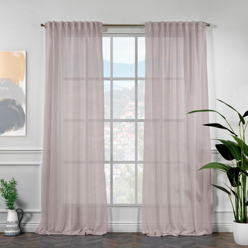 Extra Long & Extra Wide Faux Linen Semi Sheer Single Panel, Rose Pink, 58" W x 192" L
