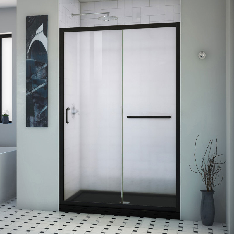 Infinity-Z 48" x 74.75" Clear Sliding Shower Door, Black, Matte Black