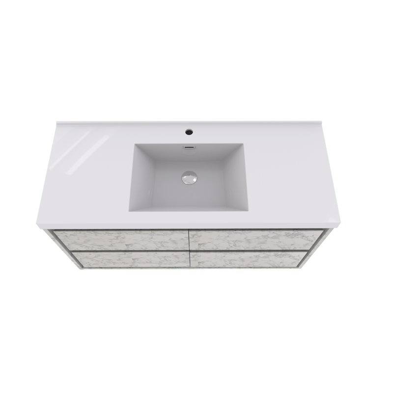 Azden 48" Wall-Mounted Single Bathroom Vanity Set, Marble White