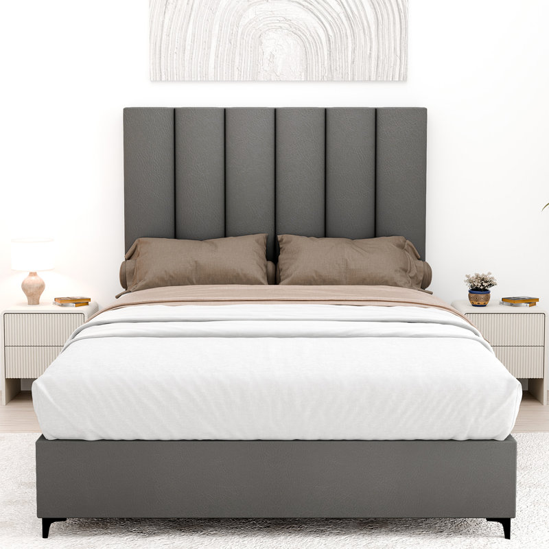 Lit plateforme tapissier Allivia, Simple, Marron, 3