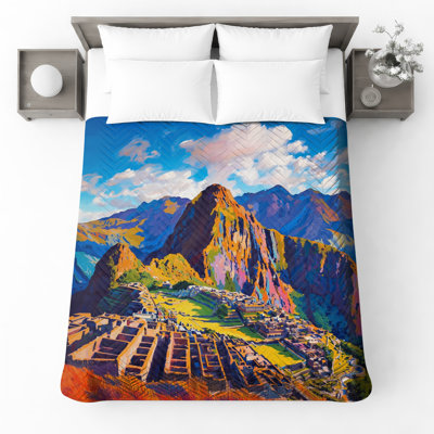 Machu Picchu Mountain View Quilted Bedspread All Sizes