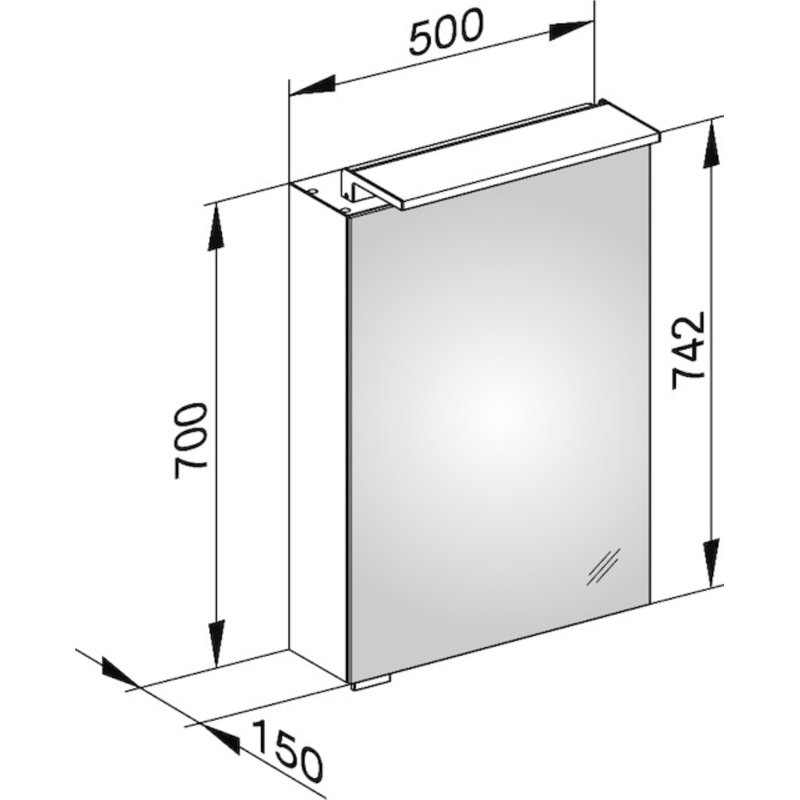 50mm W 74.2mm H Surface Frameless Medicine Cabinet Mirror 3 Adjustable, Right