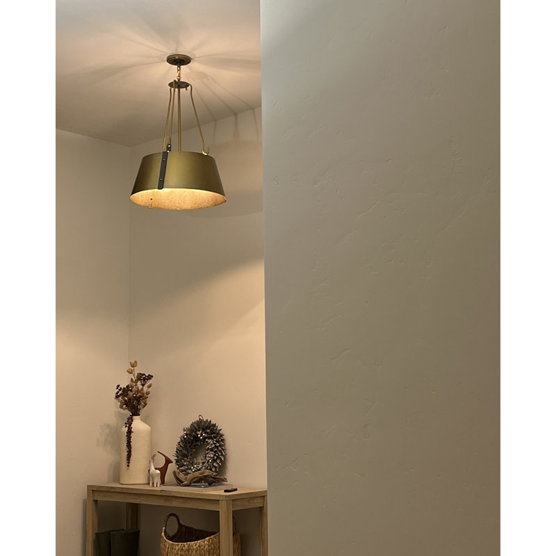 Cartwright 3-Light Drum Pendant with Bold Rivets, Rustic Brass