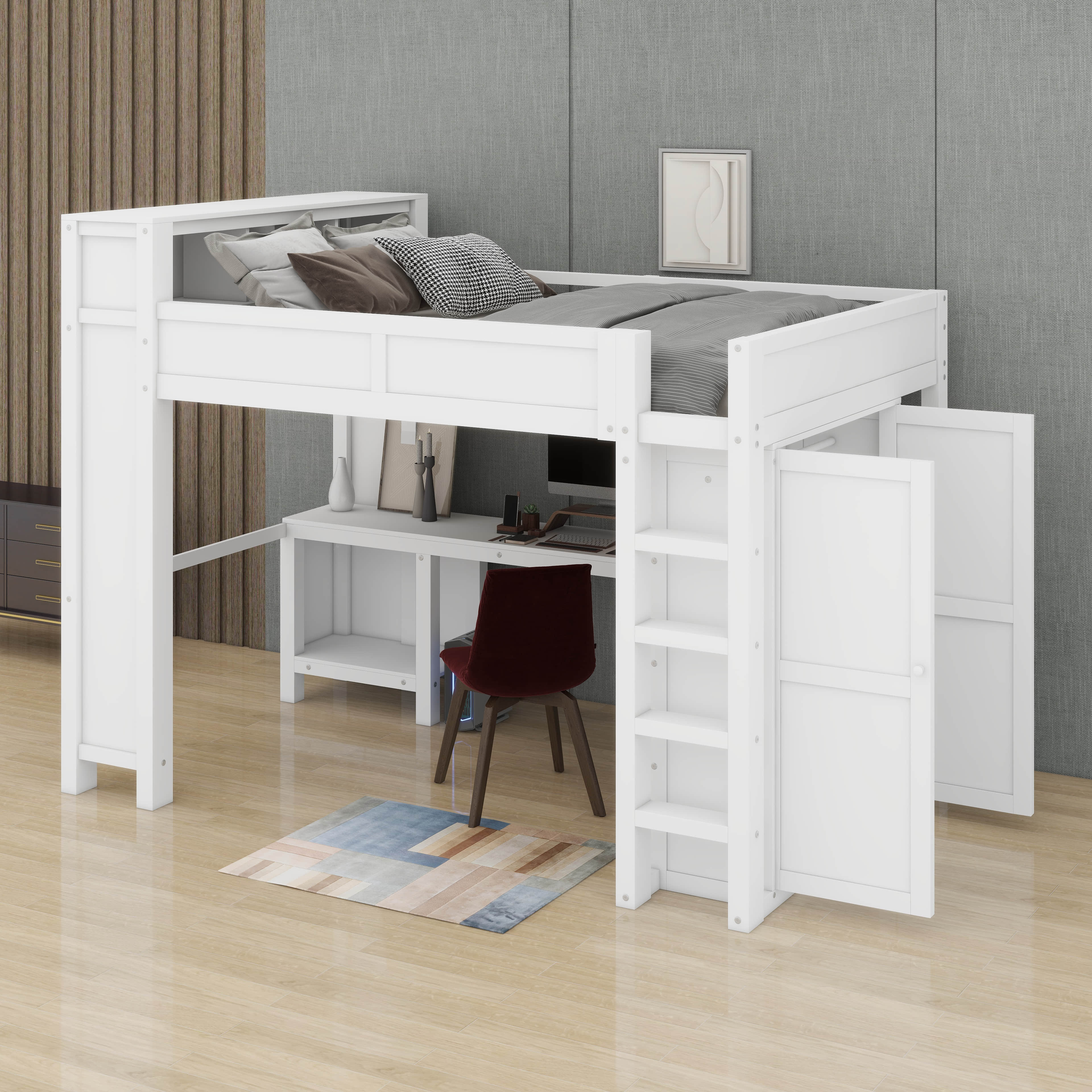 Harriet Bee Queen Loft Bed With Wardrobe And Desk - Wayfair Canada