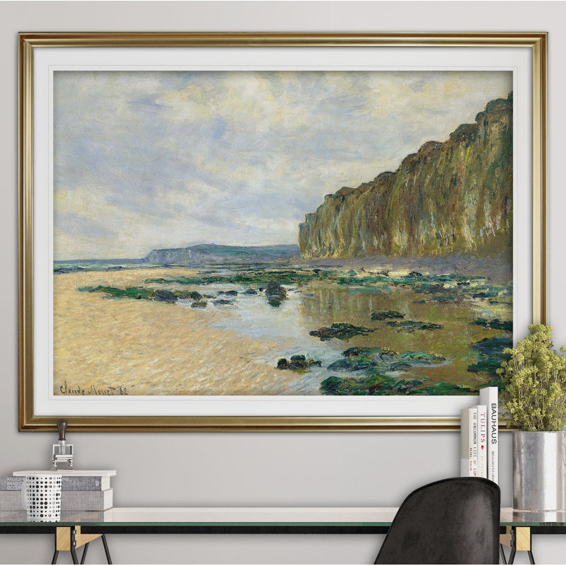 " Cliff At Pourville " by Claude Monet, Framed Print with Mat, 31" H x 43" W, Gold