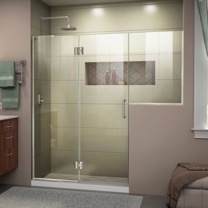 DreamLine Unidoor-X 64 - 64.5 inch W x 72 inch H Frameless Hinged Shower Door in Brushed Nickel, Brushed Nickel, 64.5"