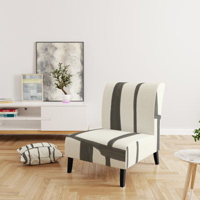 Minimalist Black and White I - Transitional Upholstered Slipper Chair