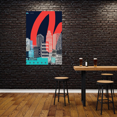 Urban Skyline Art, Montreal City Geometric Contemporary City Wall Art Print 1 Piece Wrapped Canvas Wall Art
