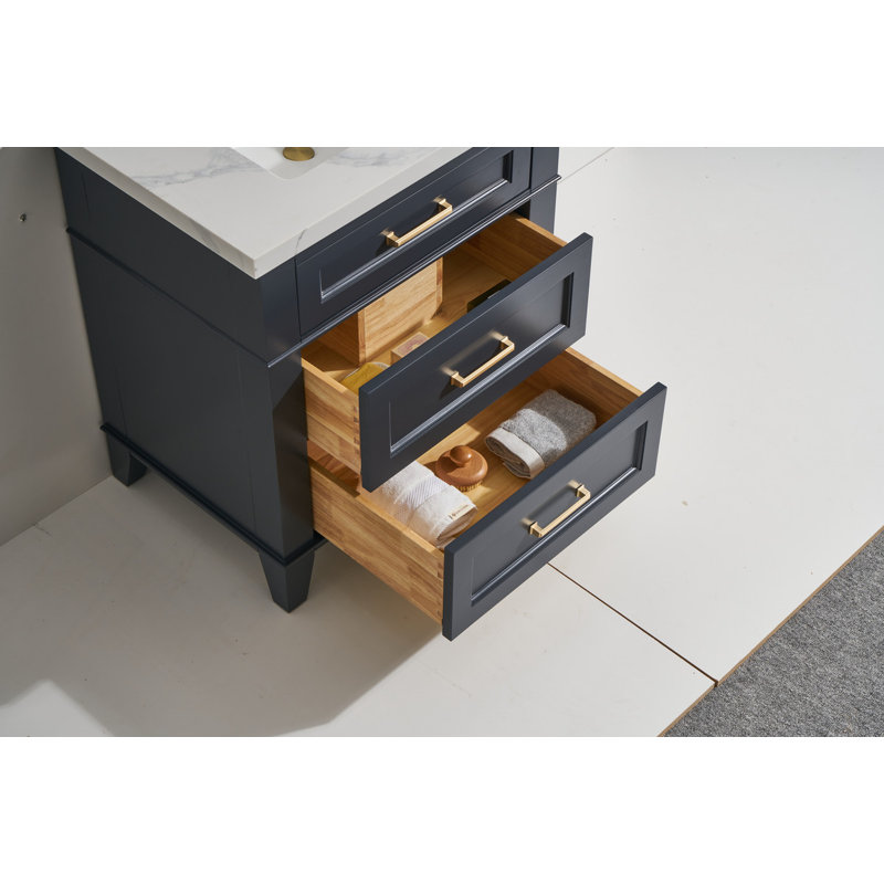 Ensemble de meuble-lavabo en bois massif 31 po Baxlee avec comptoir en quartz et lavabo sous comptoir