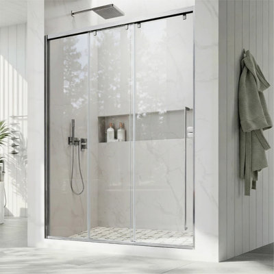 Uks13 56 In. To 60 In. W X 66 In. H Right-Side Opening Semi-Frameless Triple Bypass Sliding Shower Door With 5/16 In. (8Mm) Clear Glass In Brushed Nickel