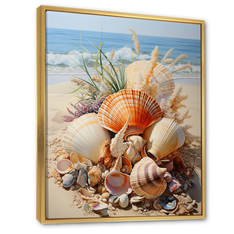 Photo de plage, coquillage, collage V - animaux, impressions d'art mural, H 32 po x l 16 po x P 1 po, Cadre flottant doré