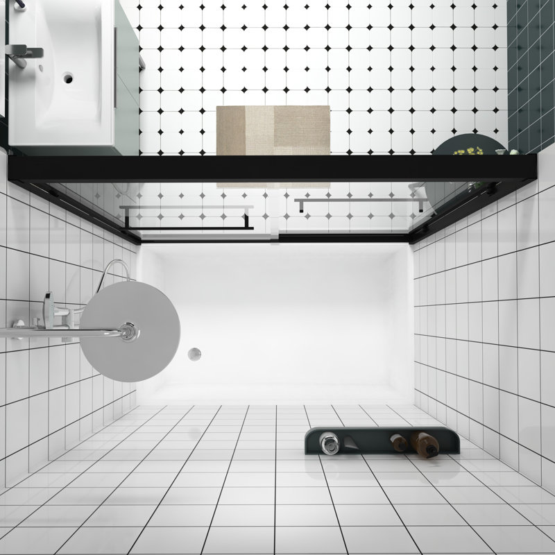 Double Sliding Bathtub Screen With Adjustable Width 56 - 60", 1/4" (6Mm) & Tempered Glass, Mute Rollers, Crash Angle, Handle 58" High Shower Enclosure, Clear Design, Reversible Installation, Water