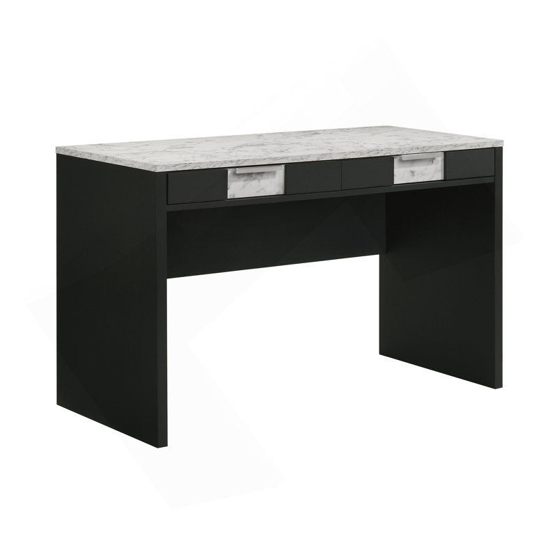 Meuble de bureau 1pc moderne avec base noire et rangement en marbre, Blanc
