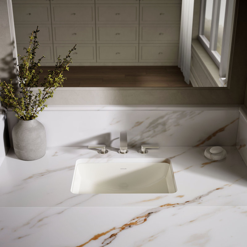 Ladena Vitreous China Rectangular Undermount Bathroom Sink, Biscuit