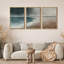 "Teal Blue Coastal Horizon & Minimal Beach Landscape", reproduction d'art sur toile encadrée 3 pièces-650843640-650843645