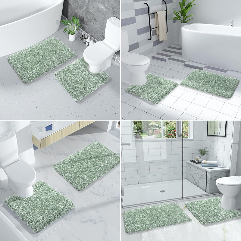 Popincourt Microfiber / Microsuede Non-Slip Bath Rug, Light Green