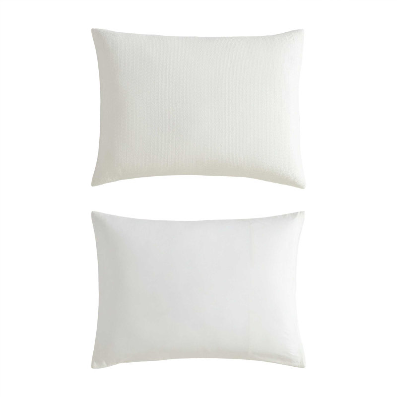 Vera Wang Threaded Basketweave Cotton White Comforter Set, King Comforter + 2 King Shams