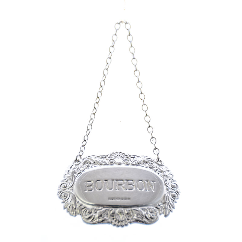 Decanter Label-Bourbon Fancy Shell and Scroll, Sterling