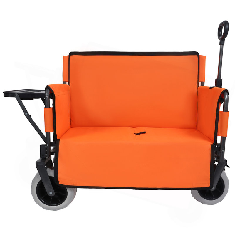 Chariot pliant 3 en 1 avec banquette et plateau de table rabattable à l'arrière - capacité de 500 lb, pneus de plage 9 po x 4 po pour le camping, orange