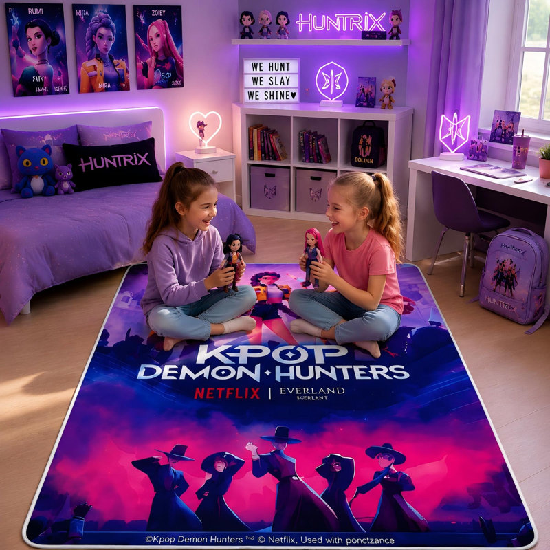 Tapis mauve Kpop Demon Hunters pour filles, 47 po x 71 po Kpop