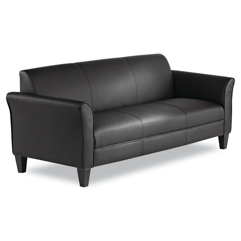 Black Leather 77'' Reception Sofa with Flared Arms