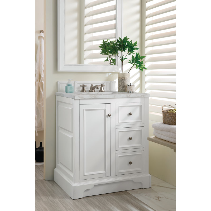 Kewstoke 31.3'' Single Bathroom Vanity with Top, Arctic Fall Solid Surface, Bright White, 8" Widespread