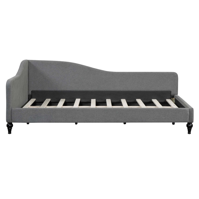 L-Shaped Linen Daybed, With Solid Wood Legs, Gray, Twin