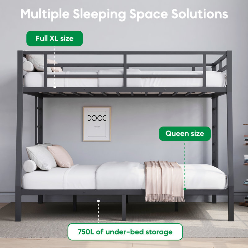 Metal Bunk Bed With Ladder, Full XL Over Queen, Black