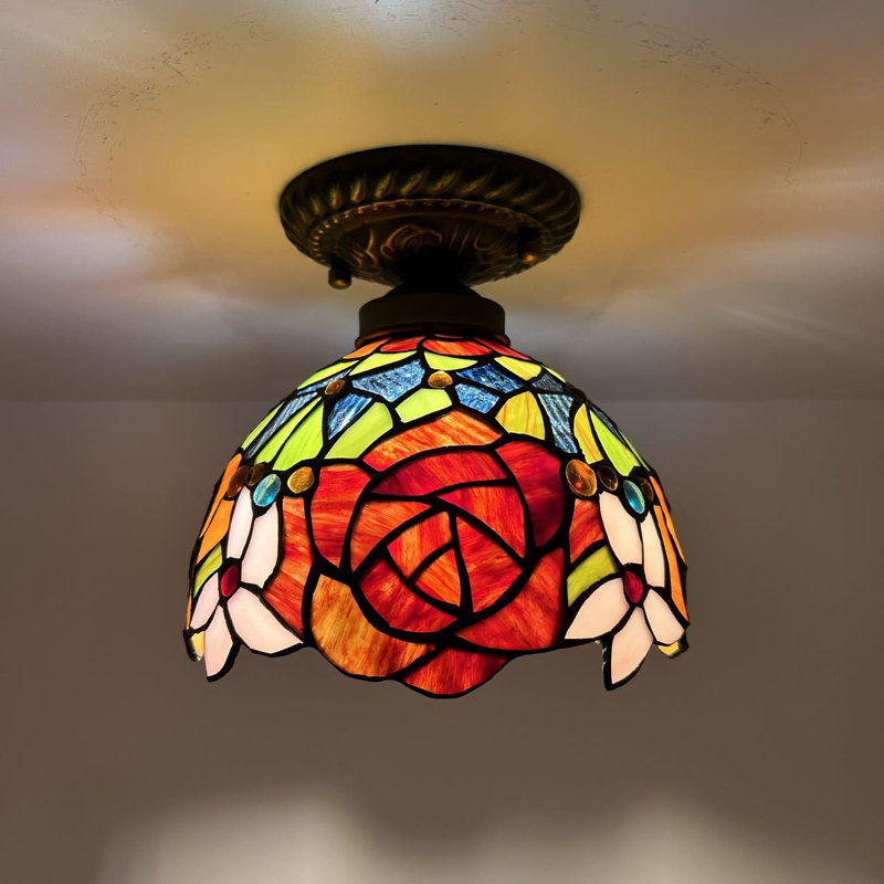 Ventilateur de plafond en forme de bol en bronze à 1 lumière 8 po, Bleu / Vert / Rouge