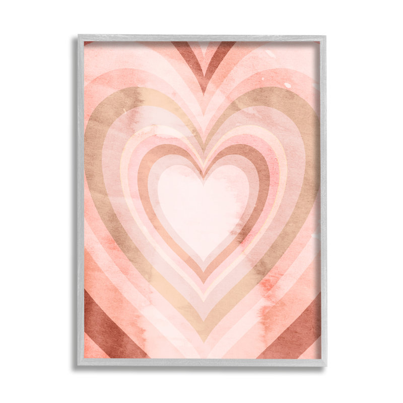 Motif rétro kaléidoscopique à cœur rose rétro, H 20 po x l 16 po, Estampe numérique Farmhouse