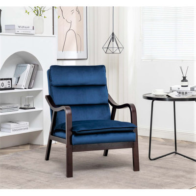 Chaise d'appoint Mid-Century moderne avec accoudoirs en bois et confort rembourré