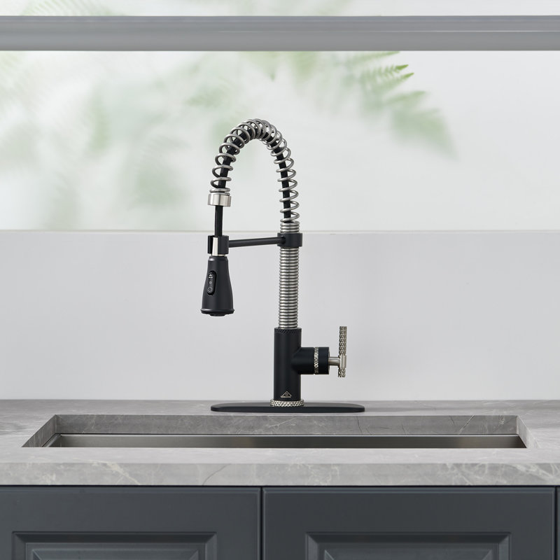 Bolden CASAINC 1.8 GPM Britt Commercial Style Pull Down Single Handle Kitchen Faucet, Matte Black/Brushed Nickel