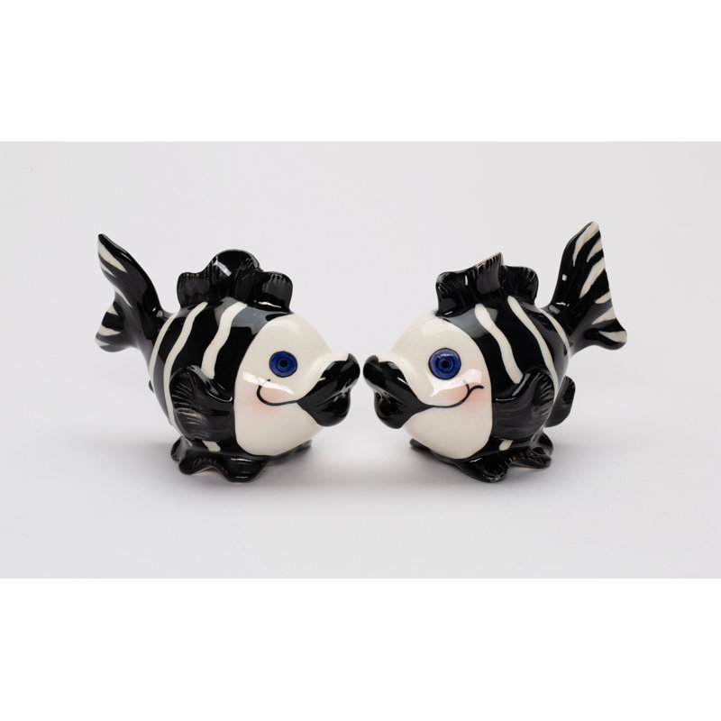 Salière et poivrière en forme de poisson zèbre noir et blanc