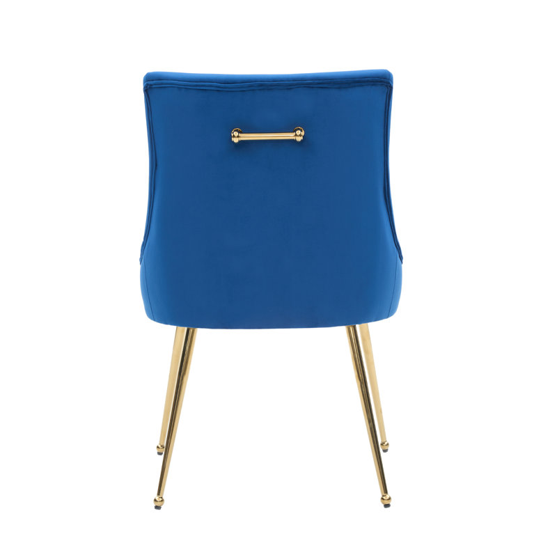 85cm H Tufted Upholstered Metal Upholstered Back Side Chair, Blue