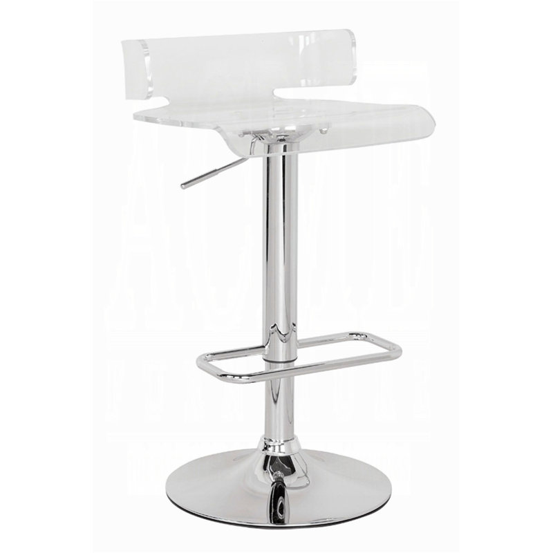 Tabouret de bar réglable en hauteur avec siège pivotant en acrylique transparent et chrome au design épuré (sans table)