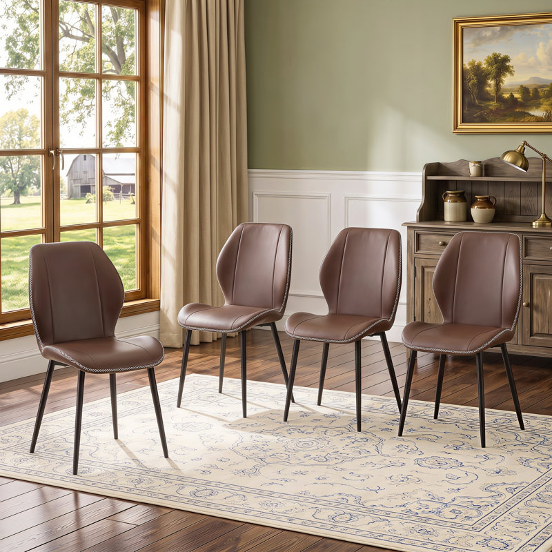 Ensemble de 4 chaises de salle à manger modernes rembourrées en cuir PU avec pieds en métal, Brown, Brown