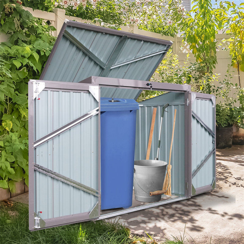 La poubelle contient 2 poubelles en métal pour le rangement des ordures, en acier inoxydable galvanisé, une remise pour la cour de jardin grise