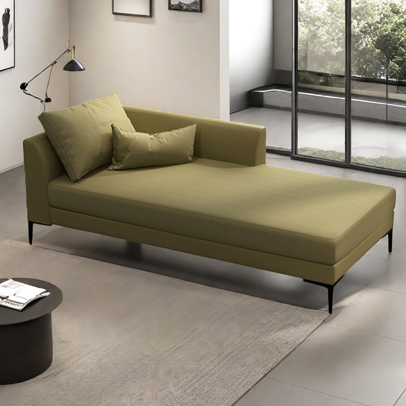 Chaise longue rembourrée Litta, Similicuir vert, Chaise longue à accoudoir gauche