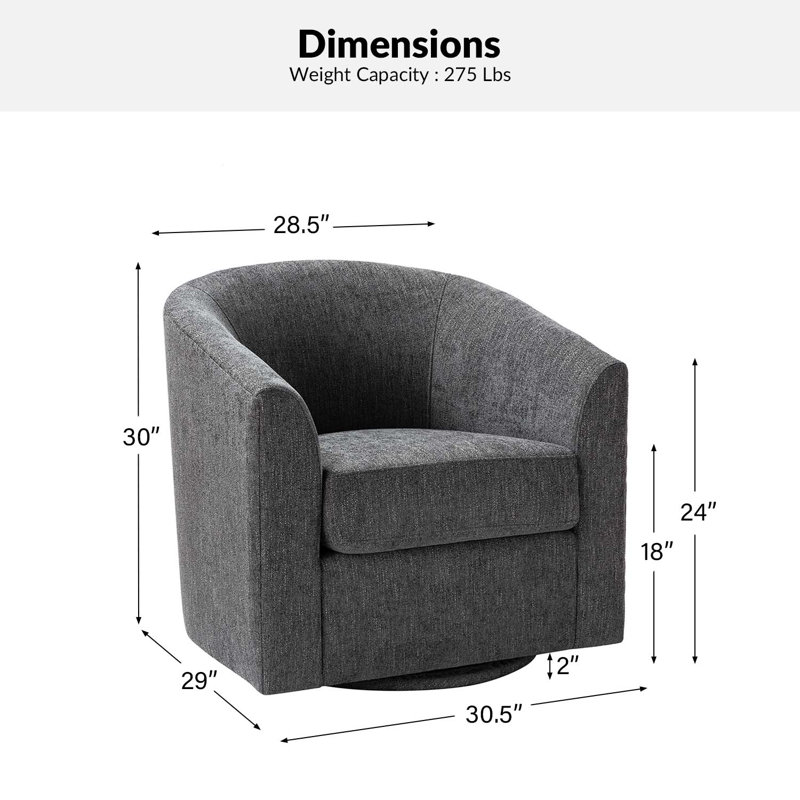Fawwaz 30.91'' Wide Barrel Chair with Metal Swivel Base (Set of 2), Grey 100% Polyester